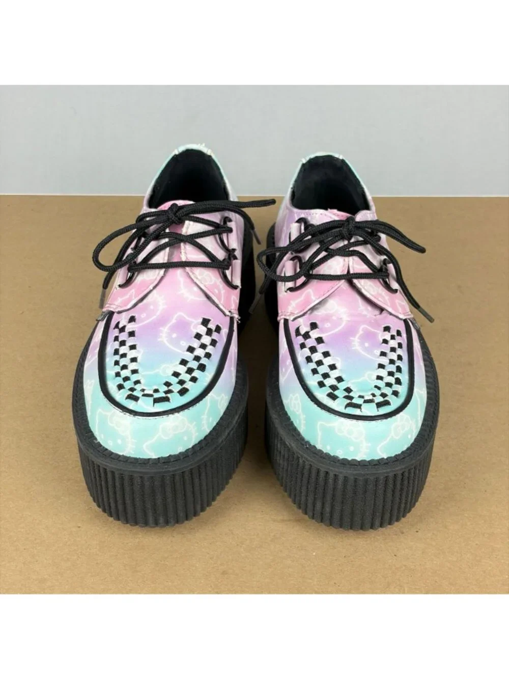 T.U.K. Hello Kitty Platform Creeper Womens 5 Blue Pink All Over Print Shoes